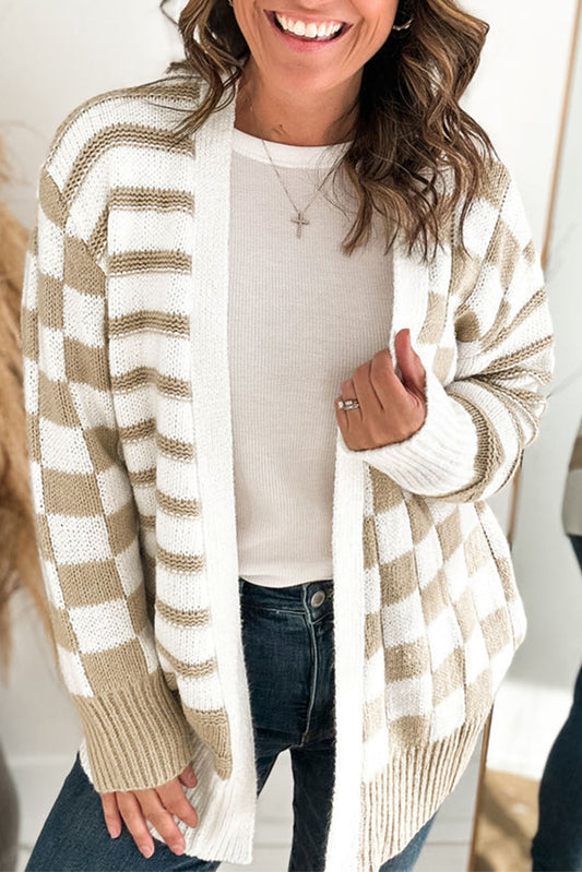 Gingham Striped Knit Cardigan