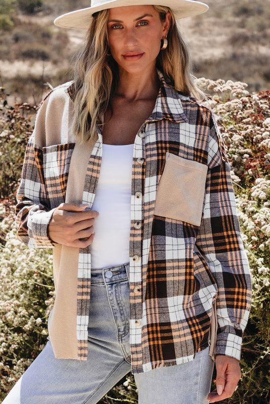 Khaki Thermal Knit Plaid Shacket