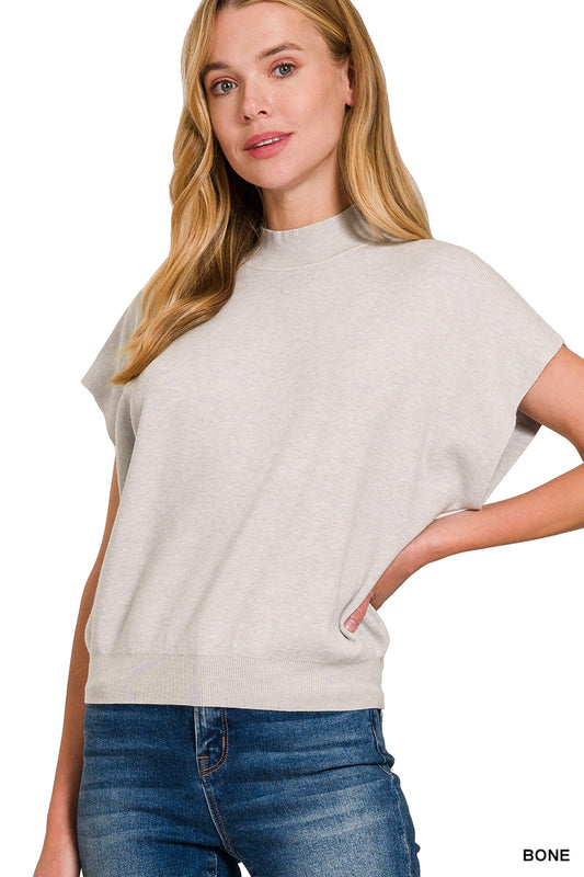 Mock Neck Short Sleeve Sweater