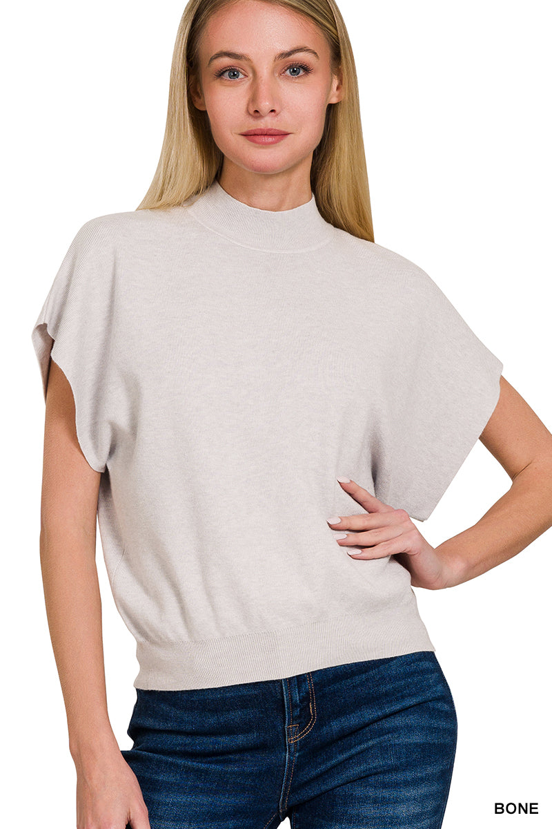 Mock Neck Short Sleeve Sweater