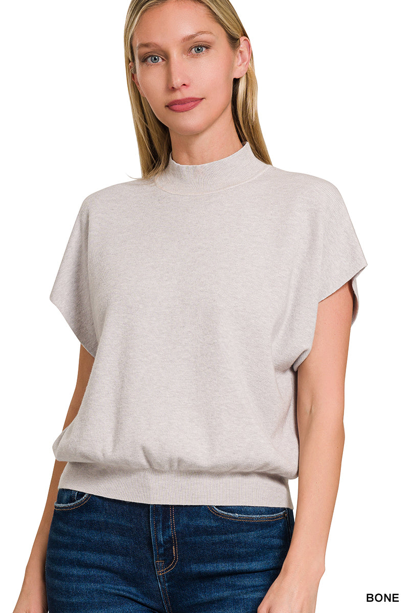 Mock Neck Short Sleeve Sweater